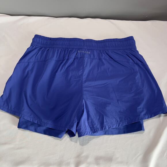 ✨SPYDER Active women 2-in-1 Running Training Shorts L Blue Stretch Liner gym - Picture 6 of 7